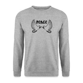 Zwei weiße Friedenstauben farbig Englisch PEACE - Unisex Pullover - Weißgrau meliert - Vorne - Alina (178cm) & Michal (187cm)