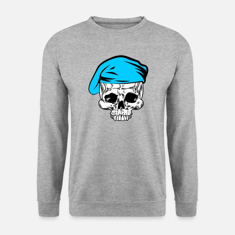 Skelettblaues Barett - Unisex Pullover - Weißgrau meliert