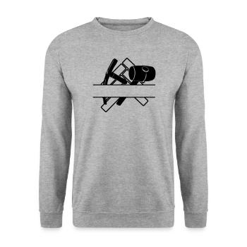 Fertigerlogo transparent mit Leiste dazwischen - Unisex Pullover - Weißgrau meliert - Vorne - Alina (178cm) & Michal (187cm)