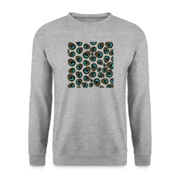 Pfauenfeder Muster Grafik  - Unisex Pullover - Weißgrau meliert - Vorne - Alina (178cm) & Michal (187cm)