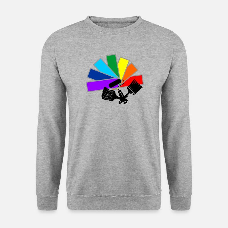 Farbfächerdeck mit Schattenpinseln und Rollenlogo - Unisex Pullover - Weißgrau meliert