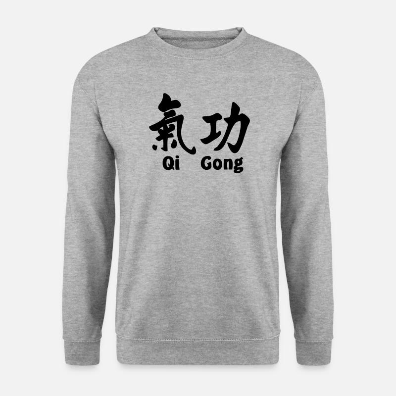 QI-Gong-Skript mit Text horizontal - Unisex Pullover - Weißgrau meliert
