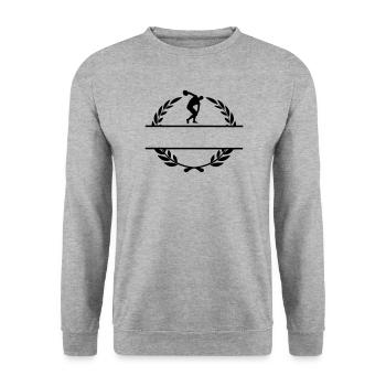 Diskuswerfer im Lorbeerkranz - Unisex Pullover - Weißgrau meliert - Vorne - Alina (178cm) & Michal (187cm)