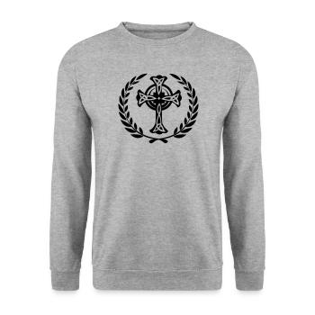 Keltenkreuz mit Lorbeerkranz - Unisex Pullover - Weißgrau meliert - Vorne - Alina (178cm) & Michal (187cm)