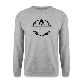 American football player monogram in laurel wreath - Unisex Sweatshirt - salt & pepper - Front - Alina (178cm) & Michal (187cm)