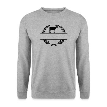 Ziegenkäse Monogramm Lorbeerkranz - Unisex Pullover - Weißgrau meliert - Vorne - Alina (178cm) & Michal (187cm)