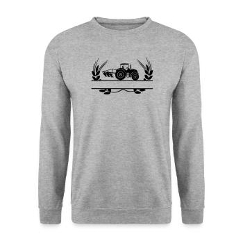Traktor mit Pflug im Kornkreis - Unisex Pullover - Weißgrau meliert - Vorne - Alina (178cm) & Michal (187cm)