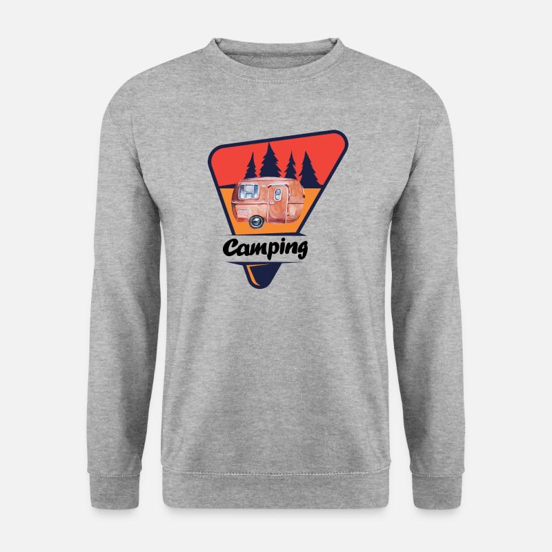 Retro Caravan im Wald - Unisex Pullover - Weißgrau meliert