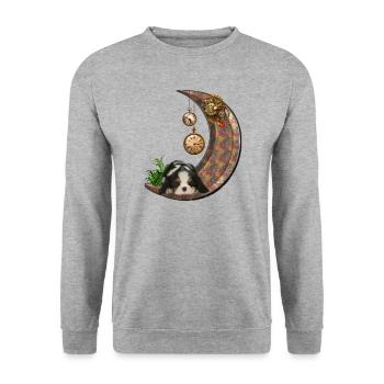 Steampunk-Mond mit Welpen - Unisex Pullover - Weißgrau meliert - Vorne - Alina (178cm) & Michal (187cm)