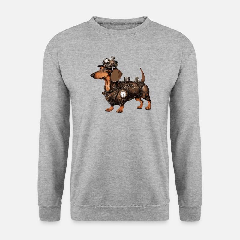 Der Steampunk Dackel | Dachshund - Unisex Pullover - Weißgrau meliert