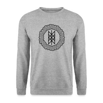 Wyrds Netz (Skulds Netz) im Wikingerkreis - Unisex Pullover - Weißgrau meliert - Vorne - Alina (178cm) & Michal (187cm)