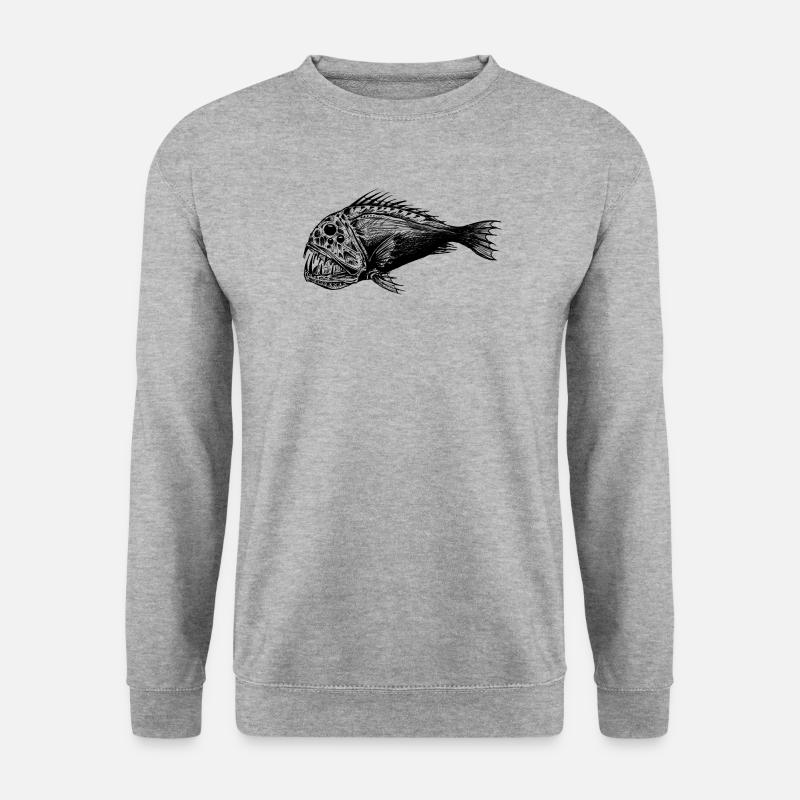 Einsamer Gigant / Monsterfisch - Unisex Pullover - Weißgrau meliert