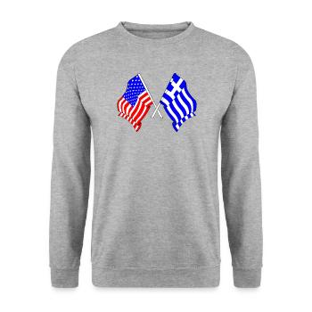 USA flag and Greece flag - Unisex Sweatshirt - salt & pepper - Front - Alina (178cm) & Michal (187cm)