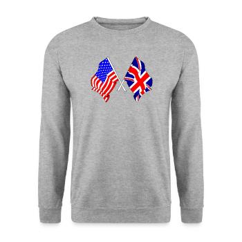 Flagge USA und Flagge England - Unisex Pullover - Weißgrau meliert - Vorne - Alina (178cm) & Michal (187cm)