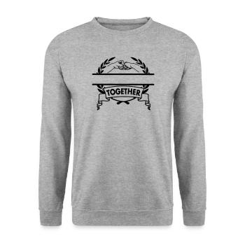 "GEMEINSAM" Handgeste zweier Fäuste - Unisex Pullover - Weißgrau meliert - Vorne - Alina (178cm) & Michal (187cm)