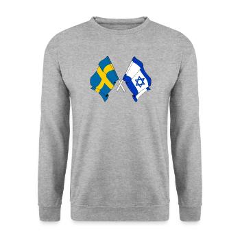 Flagge Schweden, Flagge Israel - Unisex Pullover - Weißgrau meliert - Vorne - Alina (178cm) & Michal (187cm)