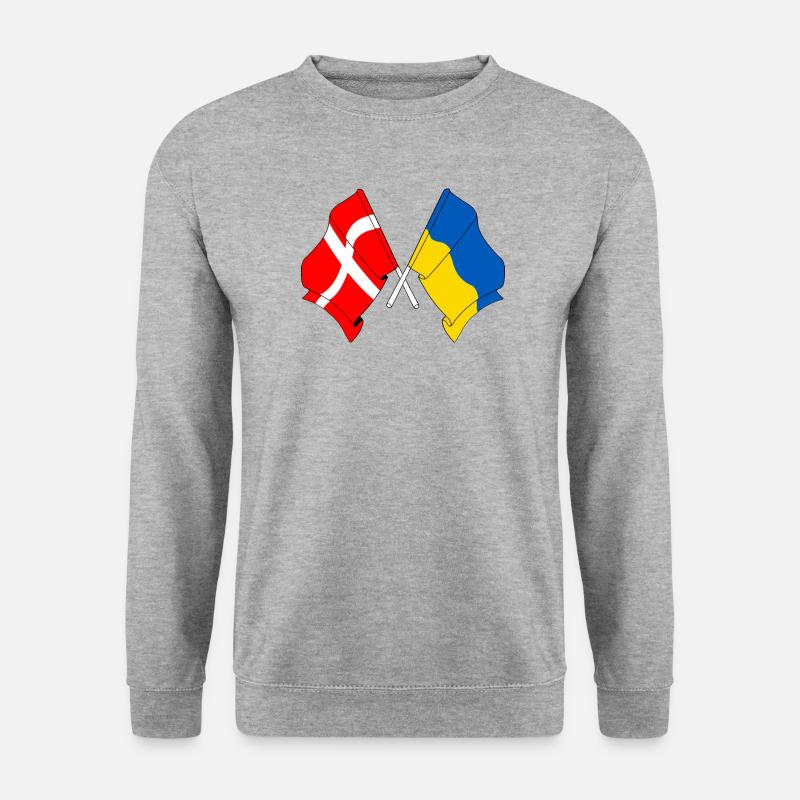 Flagge Dänemark, Flagge Ukraine - Unisex Pullover - Weißgrau meliert