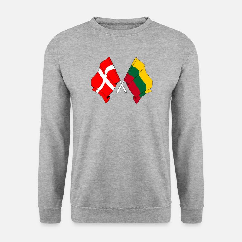 Flagge Dänemark, Flagge Litauen - Unisex Pullover - Weißgrau meliert
