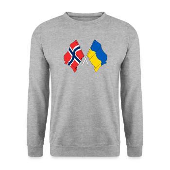 Flagge Norwegen, Flagge Ukraine - Unisex Pullover - Weißgrau meliert - Vorne - Alina (178cm) & Michal (187cm)