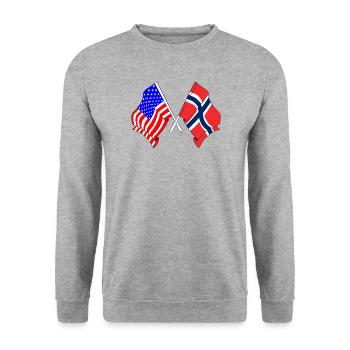 Flagge USA, Flagge Norwegen - Unisex Pullover - Weißgrau meliert - Vorne - Alina (178cm) & Michal (187cm)