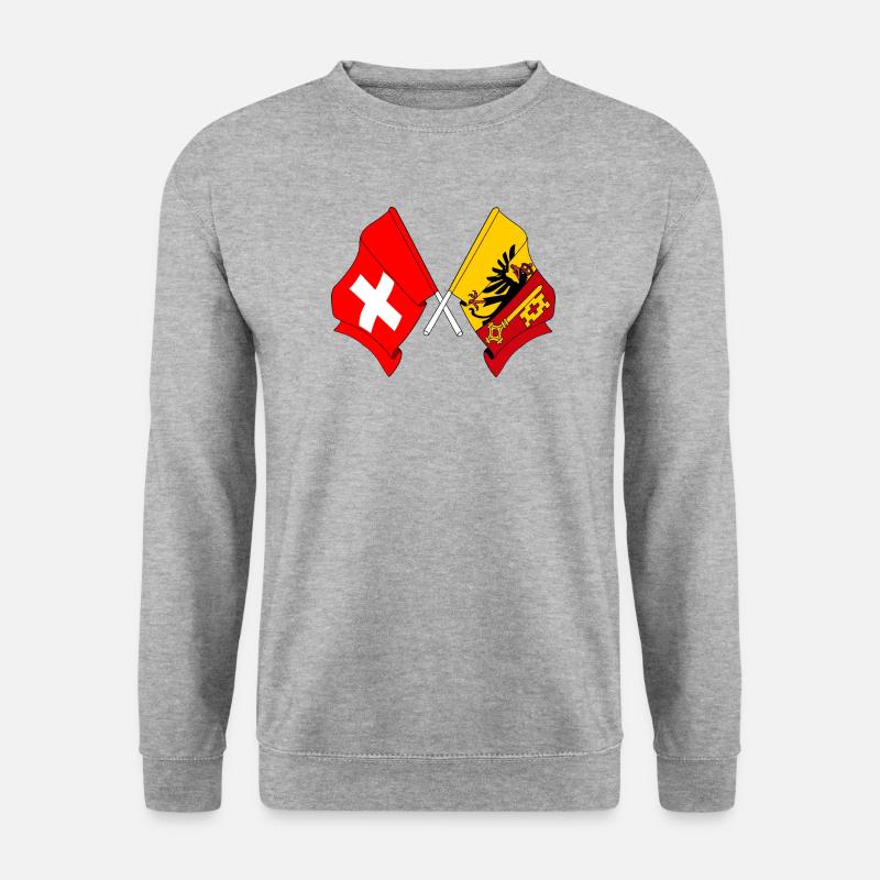 Flagge Schweiz und Flagge Kanton oder Genf - Unisex Pullover - Weißgrau meliert