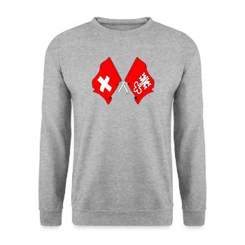 Flagge Schweiz und Flagge Nidwalden - Unisex Pullover - Weißgrau meliert - Vorne - Alina (178cm) & Michal (187cm)