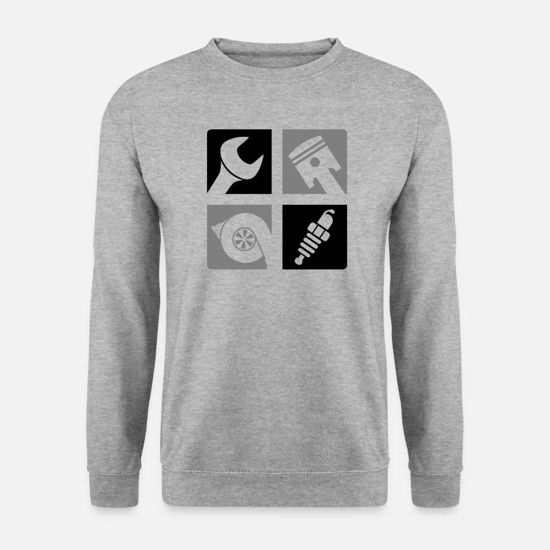 Schraubenschlüssel Kolben Turbo Zündkerze Emblem - Unisex Pullover - Weißgrau meliert