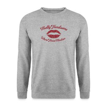 Lips & Script Vintage-Femme-Logo - Unisex Pullover - Weißgrau meliert - Vorne - Alina (178cm) & Michal (187cm)