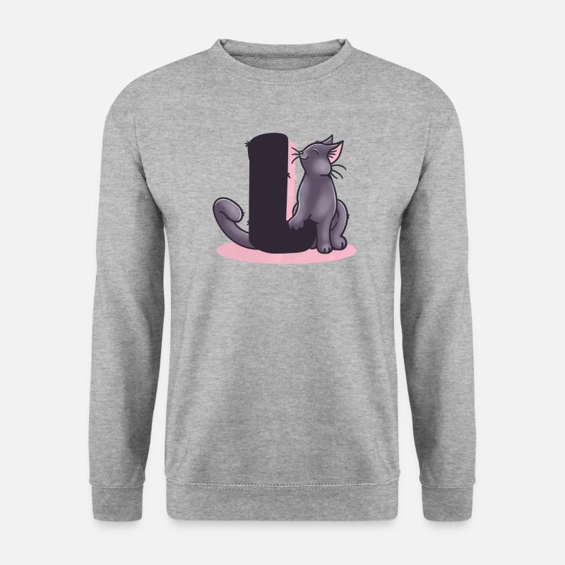 Katze Buchstabe L - Unisex Pullover - Weißgrau meliert