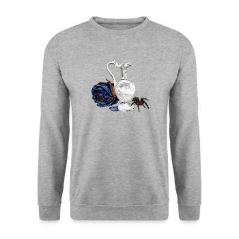 Vintager Krug mit blauer Rose - Unisex Pullover - Weißgrau meliert - Vorne - Alina (178cm) & Michal (187cm)