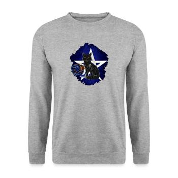 FuchsMotiv vor PentagramMuster und verwelkte Rose - Unisex Pullover - Weißgrau meliert - Vorne - Alina (178cm) & Michal (187cm)