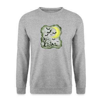 NachtMotiv gräber und Fledermäuse - Unisex Pullover - Weißgrau meliert - Vorne - Alina (178cm) & Michal (187cm)