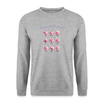 Herz-Liebe Liebe kann nicht warten - Unisex Pullover - Weißgrau meliert - Vorne - Alina (178cm) & Michal (187cm)