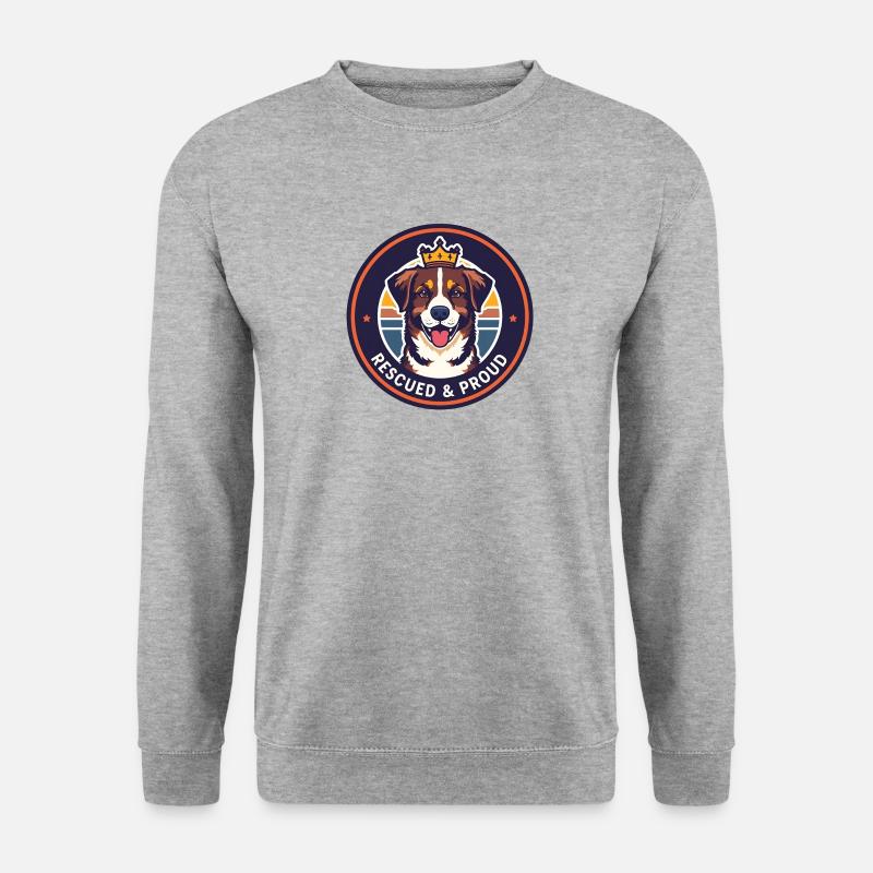 Rescued & Proud Round Dog Emblem - Unisex Pullover - Weißgrau meliert