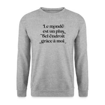 Bel Endroit Grâce à Moi - Sarcasme Humour Noir - Sweat-shirt Unisexe - gris chiné - Devant - Alina (178cm) & Michal (187cm)