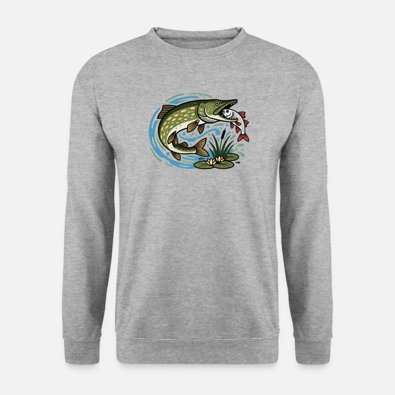 Hecht fängt Rotauge - Unisex Pullover - Weißgrau meliert
