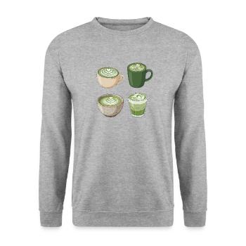 Matcha Love – Sweet Matcha Latte Illustration - Unisex Sweatshirt - salt & pepper - Front - Alina (178cm) & Michal (187cm)