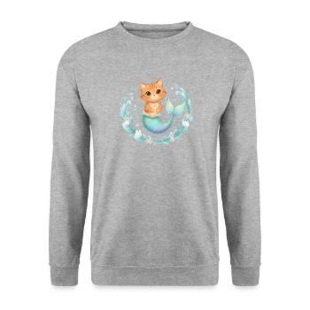Kawaii Cats Mermaid – Cute Fantasy Design - Unisex Sweatshirt - salt & pepper - Front - Alina (178cm) & Michal (187cm)