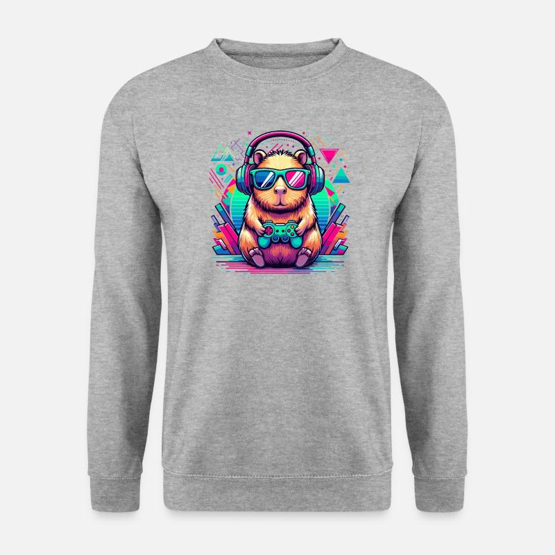 Niedliches Capybara liebt Videopiele  - Unisex Pullover - Weißgrau meliert