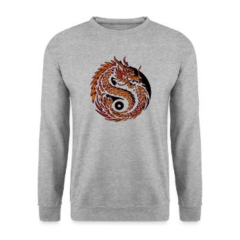 Feuerdrachen-Spirale – Yin-Yang Asiatische Mythische - Unisex Pullover - Weißgrau meliert - Vorne - Alina (178cm) & Michal (187cm)