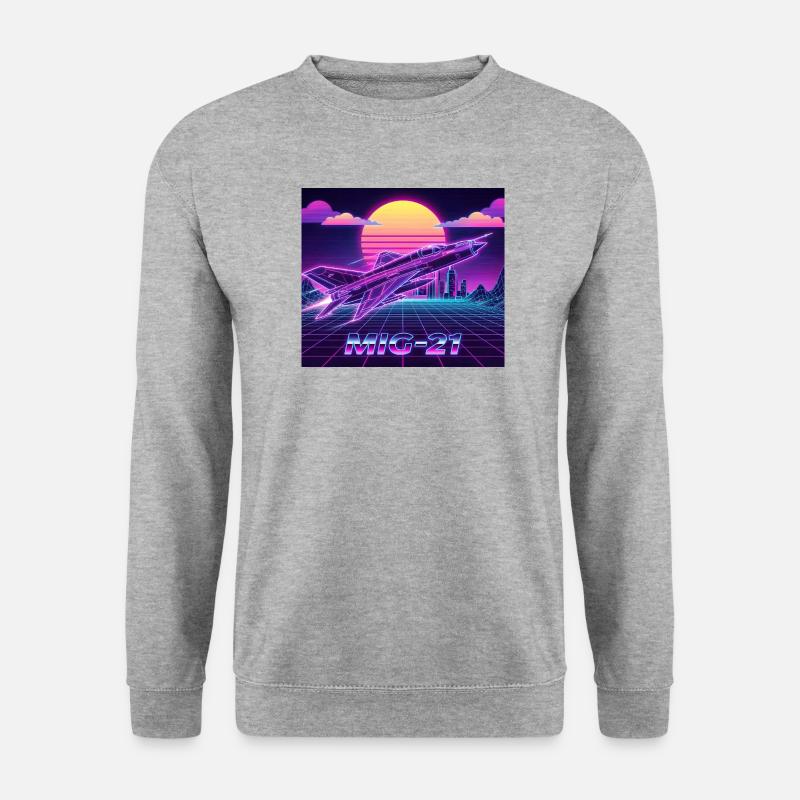 Mig-21 Retro Futuristisches Neon - Unisex Pullover - Weißgrau meliert