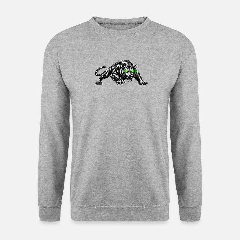 Schwarzer Tiger mit Neonaugen - Unisex Pullover - Weißgrau meliert