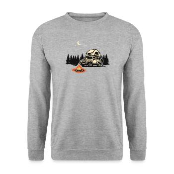 Dachzelt Camping Shirt für Outdoor Abenteurer - Unisex Pullover - Weißgrau meliert - Vorne - Alina (178cm) & Michal (187cm)