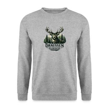 Draußen Zuhause Hirsch Natur Outdoor - Unisex Pullover - Weißgrau meliert - Vorne - Alina (178cm) & Michal (187cm)