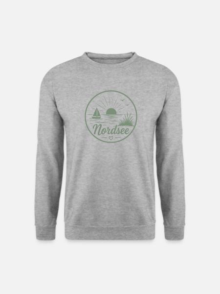 Nordsee Segelboot Möwe Sonnenuntergang - Unisex Pullover - Weißgrau meliert