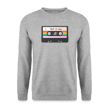 Kassette Regenbogen - Unisex Pullover - Weißgrau meliert - Vorne - Alina (178cm) & Michal (187cm)