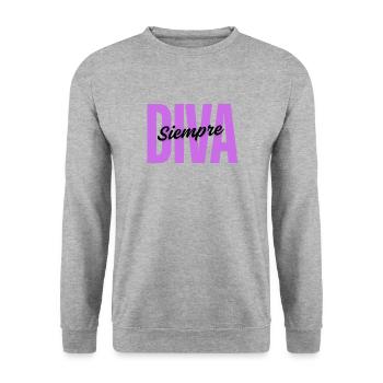 DIVA Always – Design minimaliste - Sweat-shirt Unisexe - gris chiné - Devant - Alina (178cm) & Michal (187cm)
