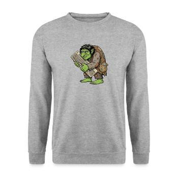 Gieriger Troll mit Tastatur - Unisex Pullover - Weißgrau meliert - Vorne - Alina (178cm) & Michal (187cm)