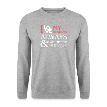 Ich liebe das romantische Geschenk meines Mannes - Unisex Pullover - Weißgrau meliert - Vorne - Alina (178cm) & Michal (187cm)