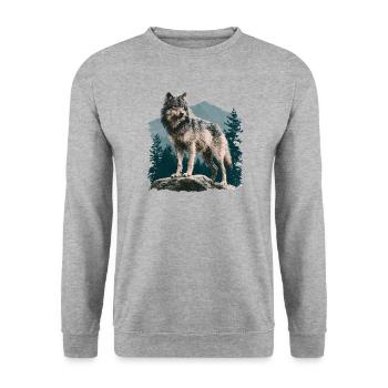 Wolf - Unisex Pullover - Weißgrau meliert - Vorne - Alina (178cm) & Michal (187cm)